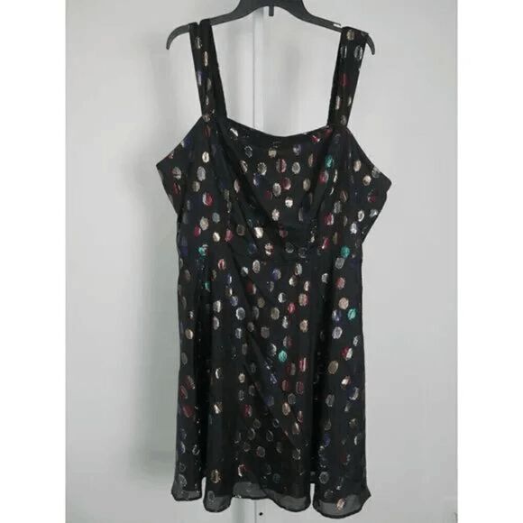 City Studios Plus Size Metallic Dot Skater Dress 20W Black Party - Picture 2 of 8